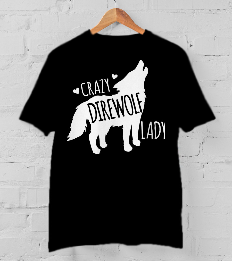 Crazy Direwolf Lady Howling Wolf Silhouette Hearts T-Shirt