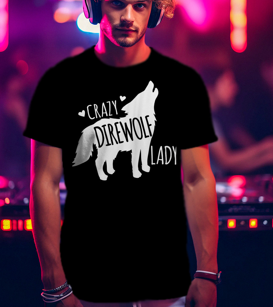 Crazy Direwolf Lady Howling Wolf Silhouette Hearts T-Shirt