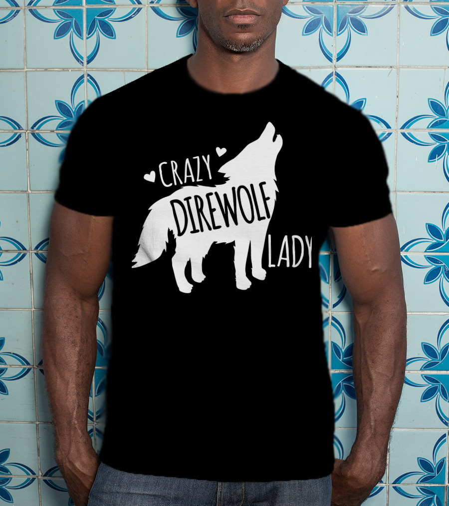 Crazy Direwolf Lady Howling Wolf Silhouette Hearts T-Shirt
