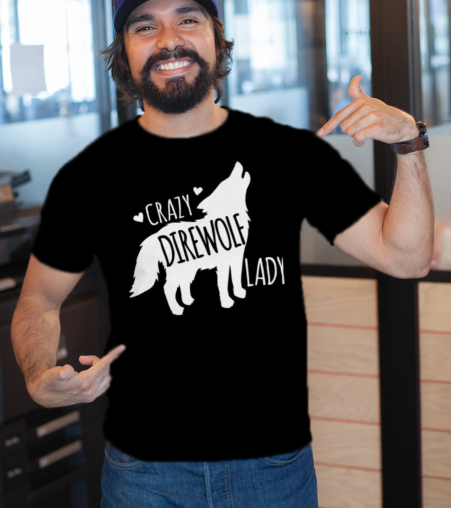 Crazy Direwolf Lady Howling Wolf Silhouette Hearts T-Shirt