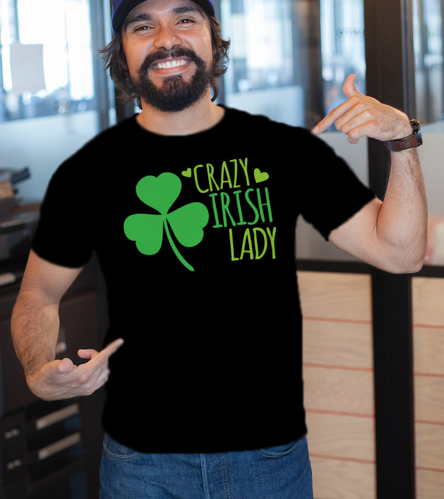 Crazy Irish Lady Shamrock Hearts T-Shirt
