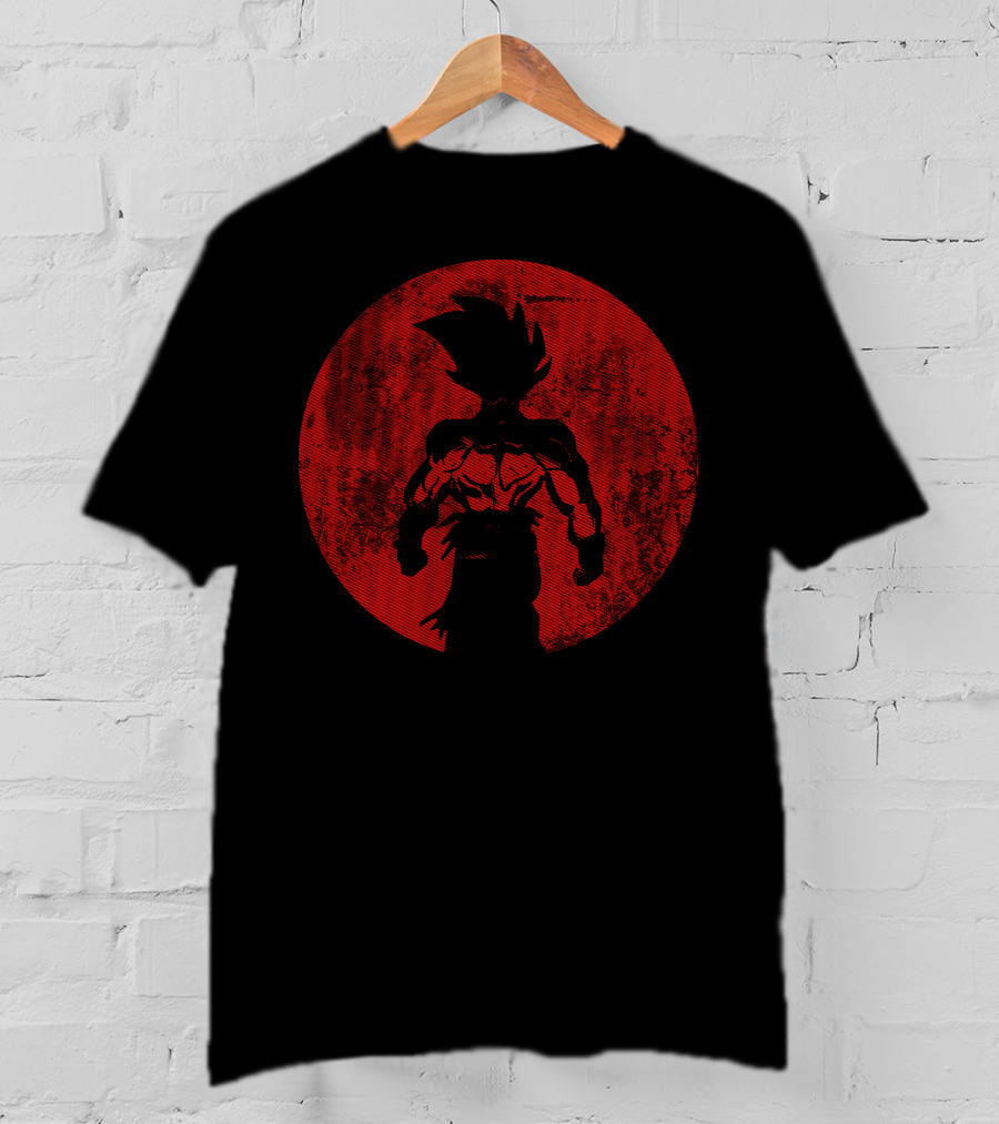 Crimson Saiyan Silhouette Against Red Moon T-Shirt