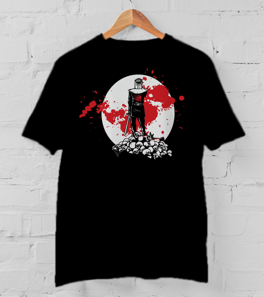 Black Knight Stands Tall On Red Blood Moon Of Skulls T-Shirt