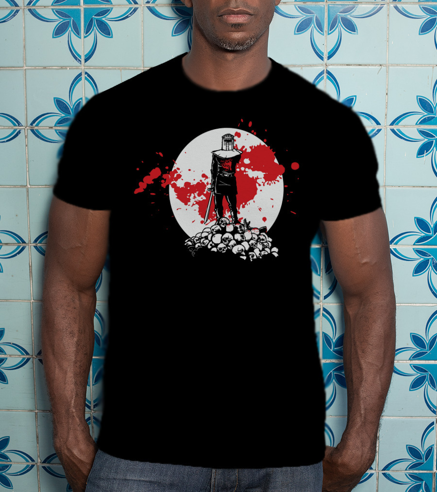 Black Knight Stands Tall On Red Blood Moon Of Skulls T-Shirt