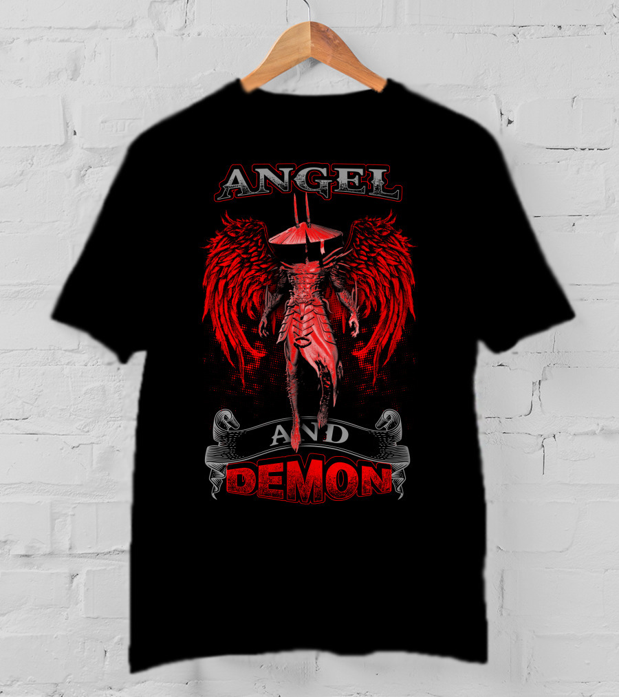 Angel And Demon Heavenly Warrior With Fiery Wings T-Shirt
