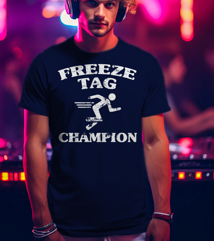 Freeze Tag Champion Retro Style Runner Vintage Text T-Shirt