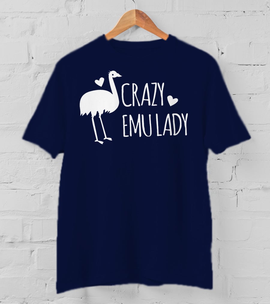Crazy Emu Lady Emu Illustration With Hearts T-Shirt