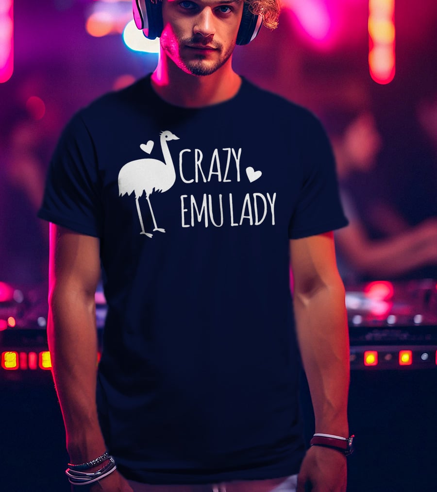 Crazy Emu Lady Emu Illustration With Hearts T-Shirt
