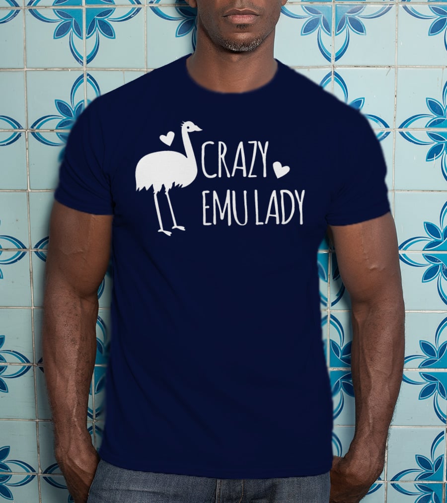 Crazy Emu Lady Emu Illustration With Hearts T-Shirt