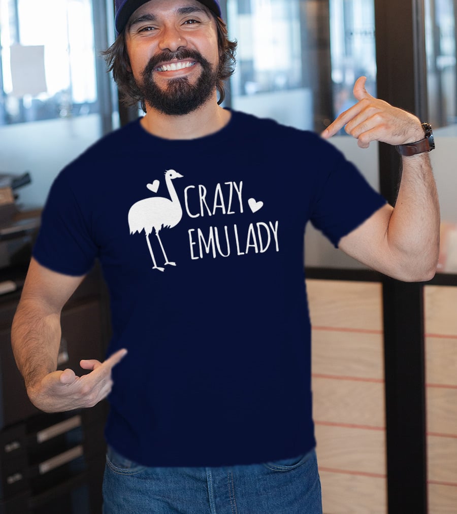 Crazy Emu Lady Emu Illustration With Hearts T-Shirt
