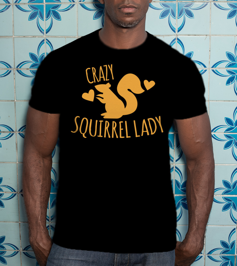 CRAZY SQUIRREL LADY Heart Symbol Yellow Squirrel T-Shirt
