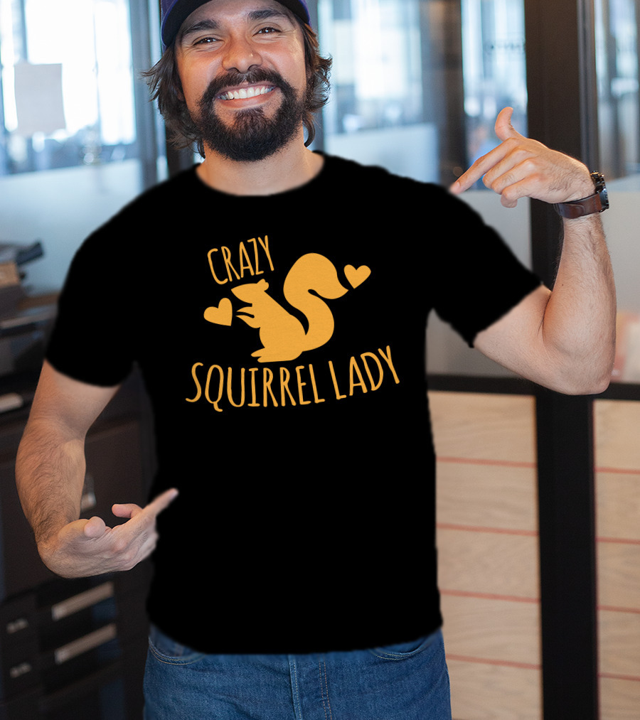 CRAZY SQUIRREL LADY Heart Symbol Yellow Squirrel T-Shirt