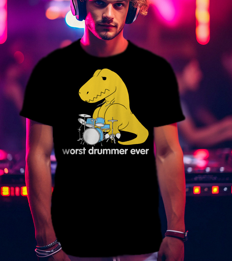 Worst Drummer Ever T-Rex With Drum Set T-Shirt