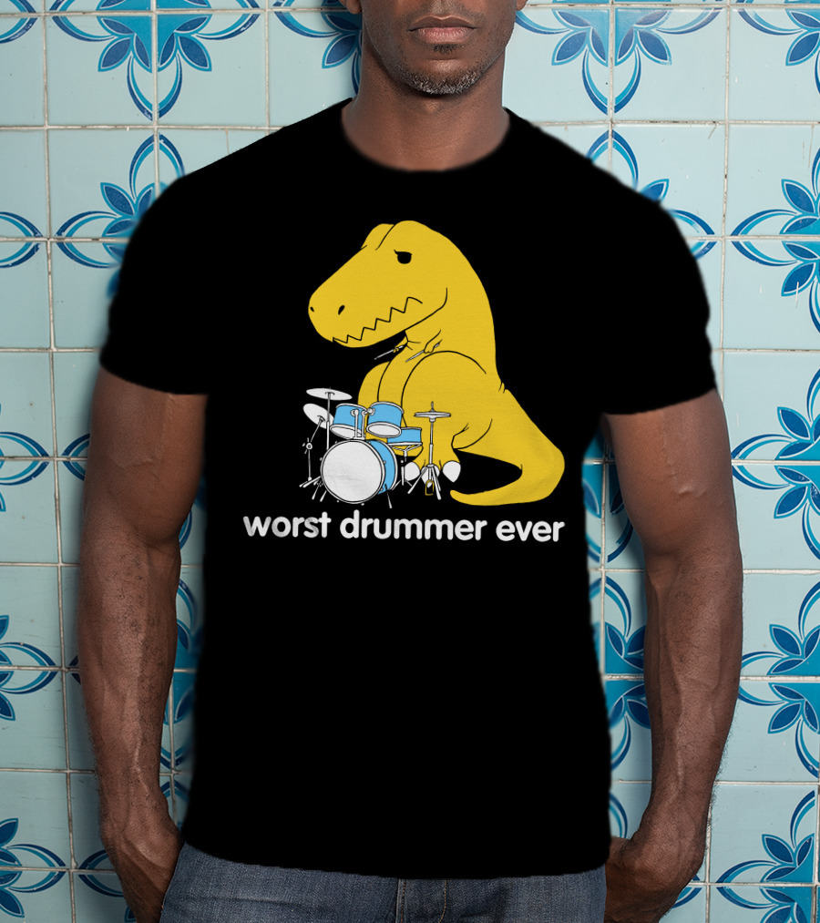 Worst Drummer Ever T-Rex With Drum Set T-Shirt