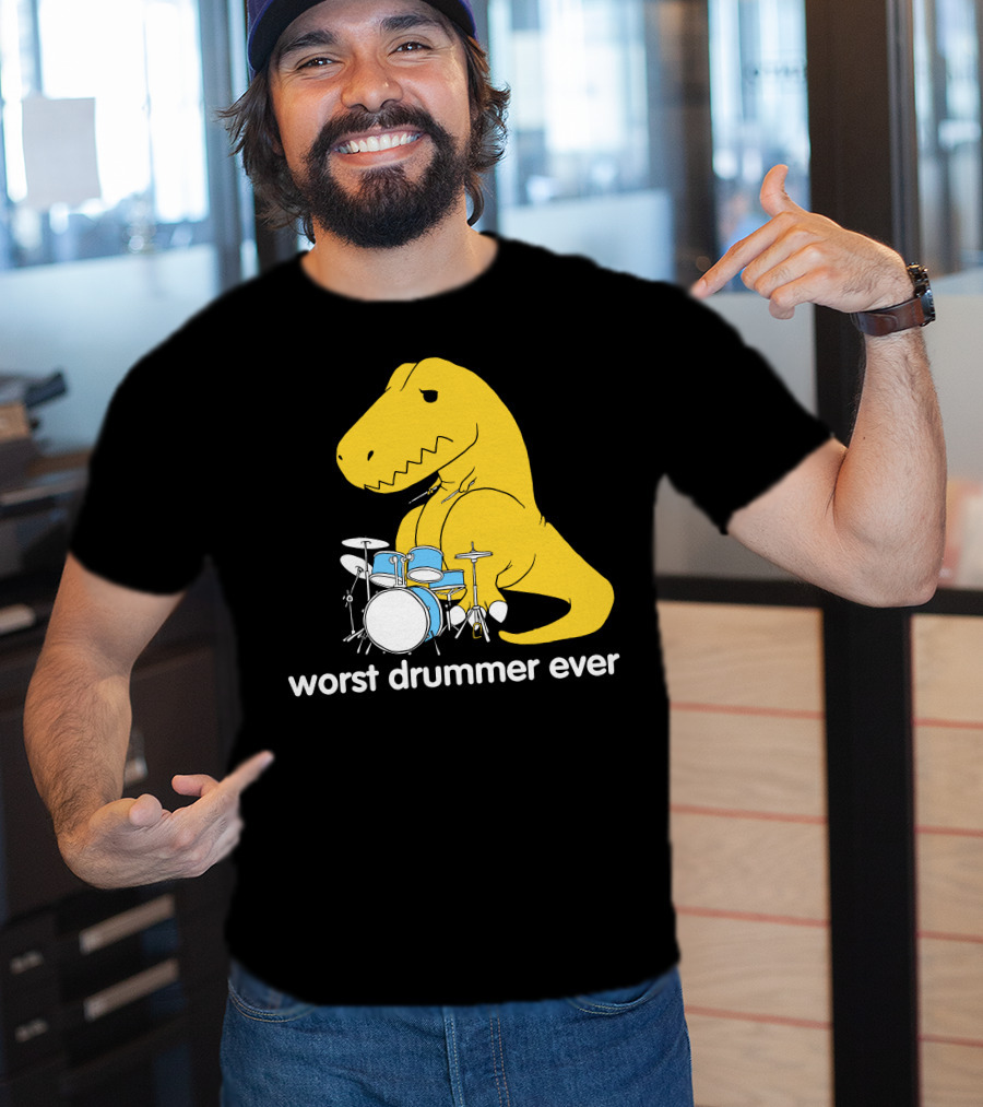 Worst Drummer Ever T-Rex With Drum Set T-Shirt