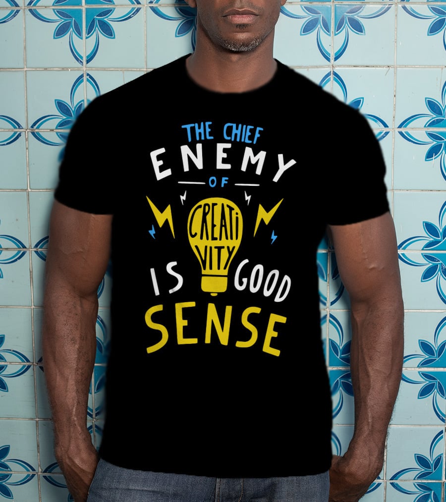 The Chief Enemy Of Creativity Is Good Sense Light Bulb Lightning T-Shirt