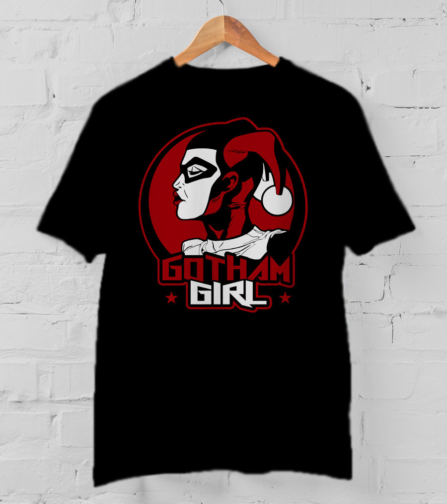 Gotham Girl Red And Black Jester Emblem T-Shirt