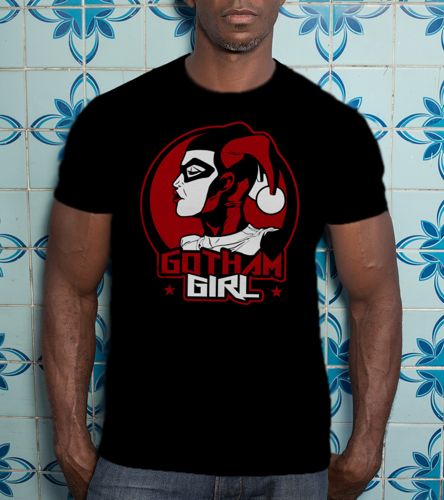 Gotham Girl Red And Black Jester Emblem T-Shirt
