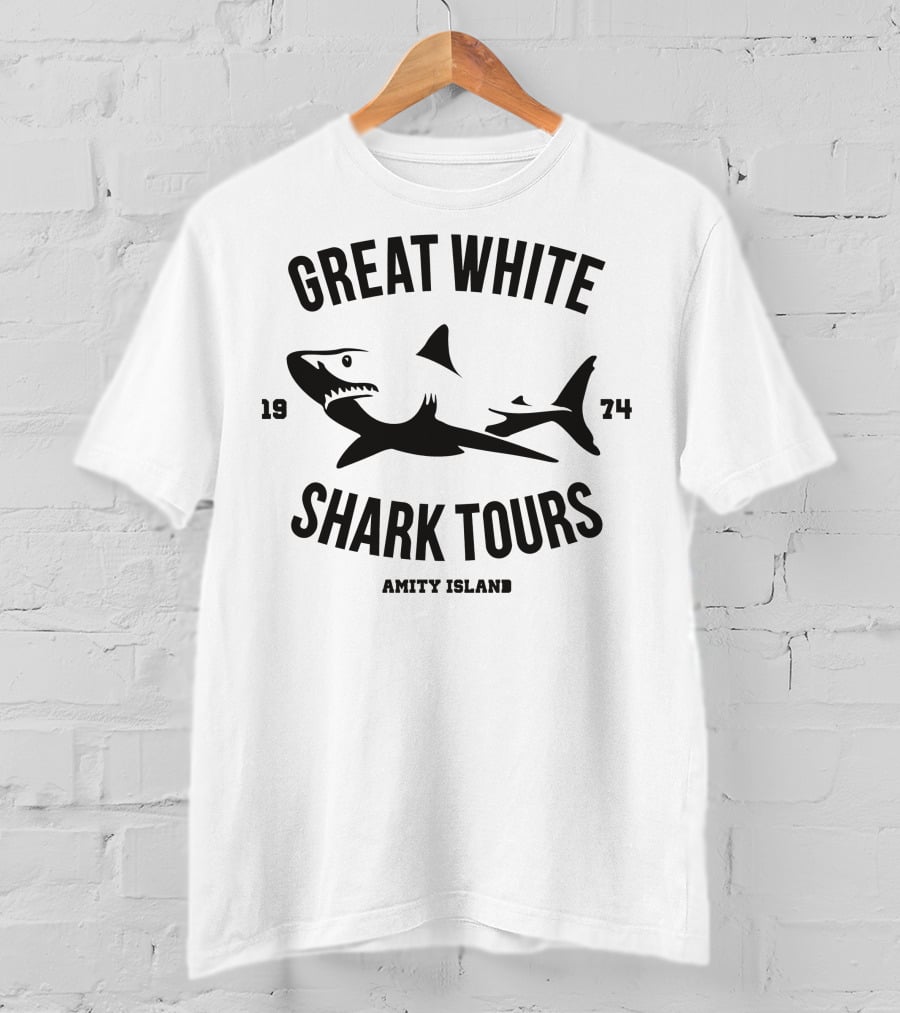 Great White Shark Tours Amity Island 1974 T-Shirt