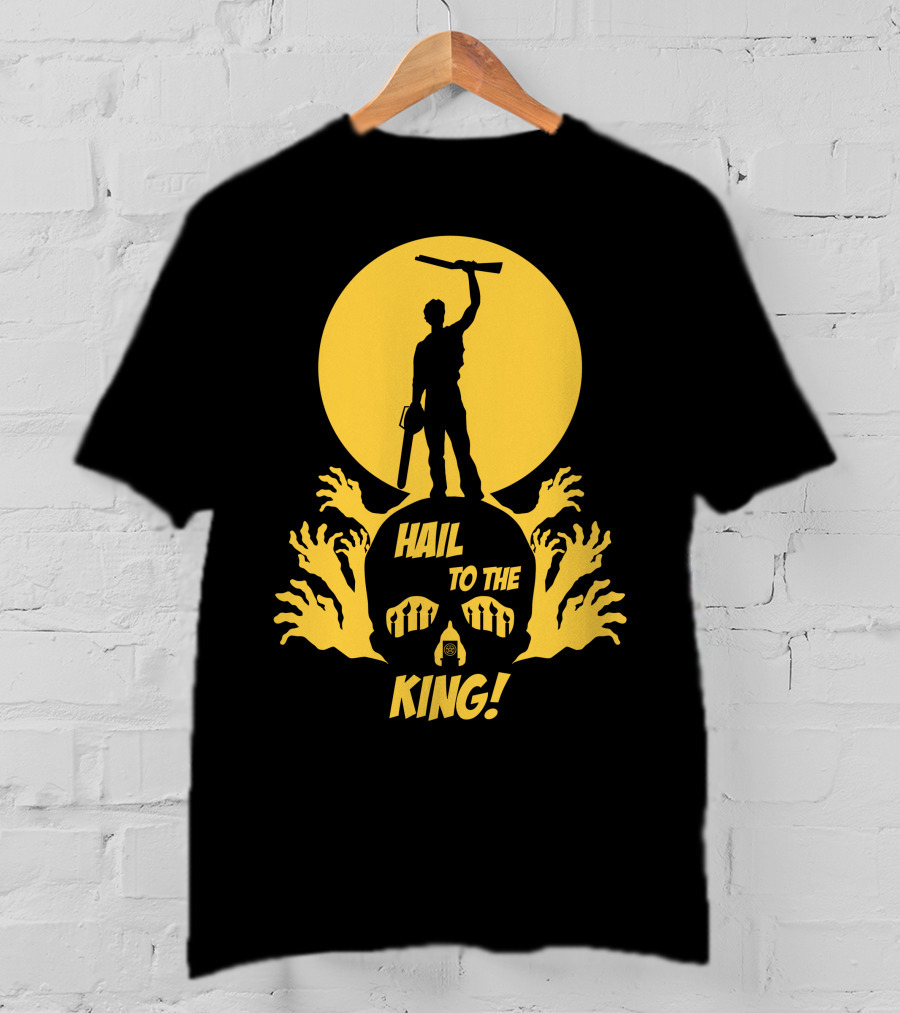 Hail To The King Skeleton Moon Chainsaw Hero With Zombie Hands T-Shirt