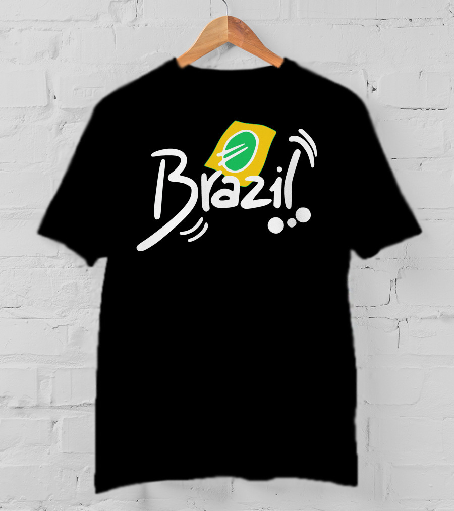 Brazil Text With Iconic Flag Colors And Soccer Ball Elements T-Shirt