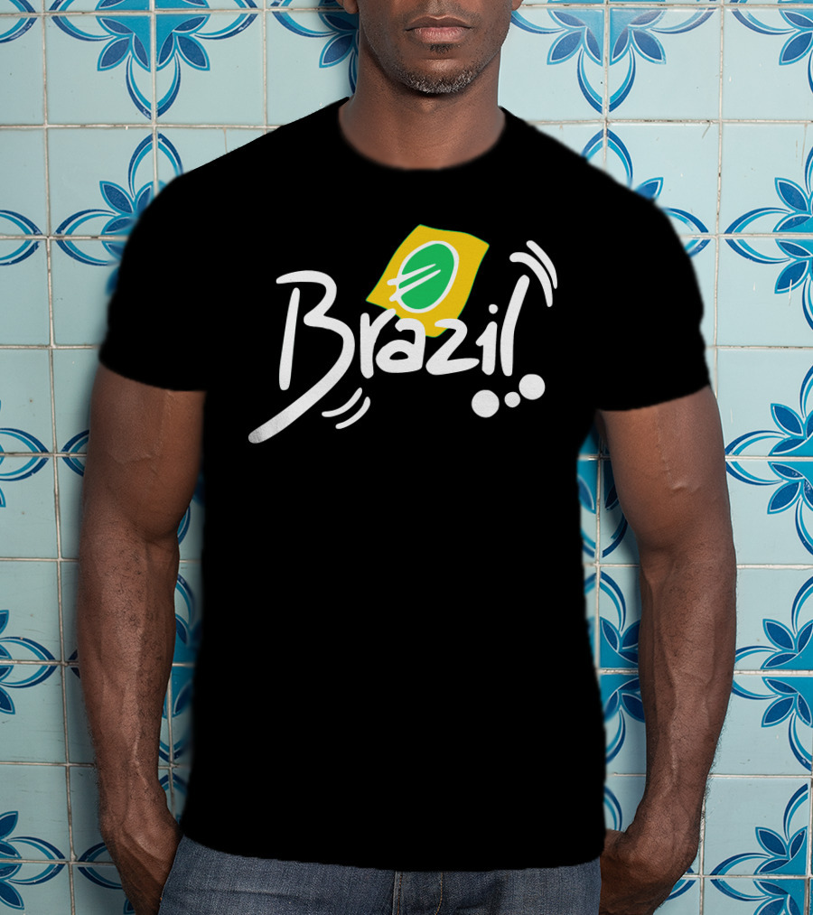 Brazil Text With Iconic Flag Colors And Soccer Ball Elements T-Shirt