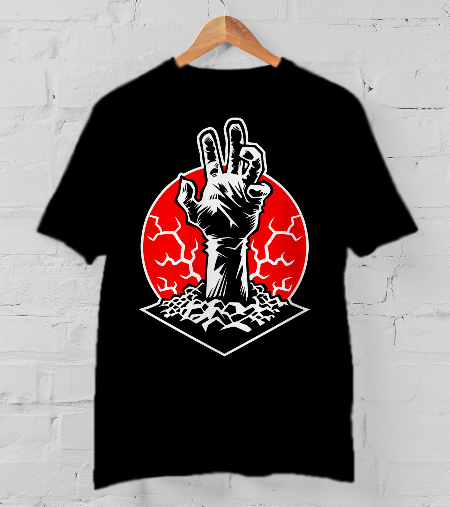 Rising Hand Of Doom Cracking Ground In Red Circle T-Shirt