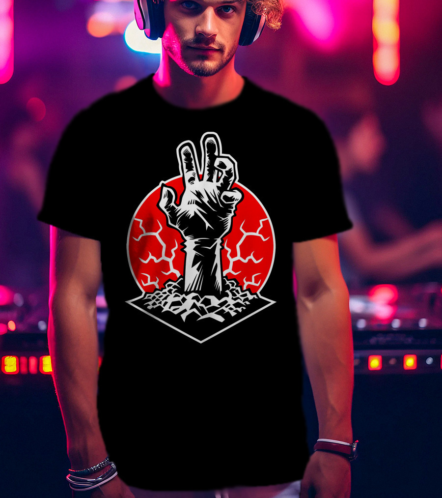 Rising Hand Of Doom Cracking Ground In Red Circle T-Shirt