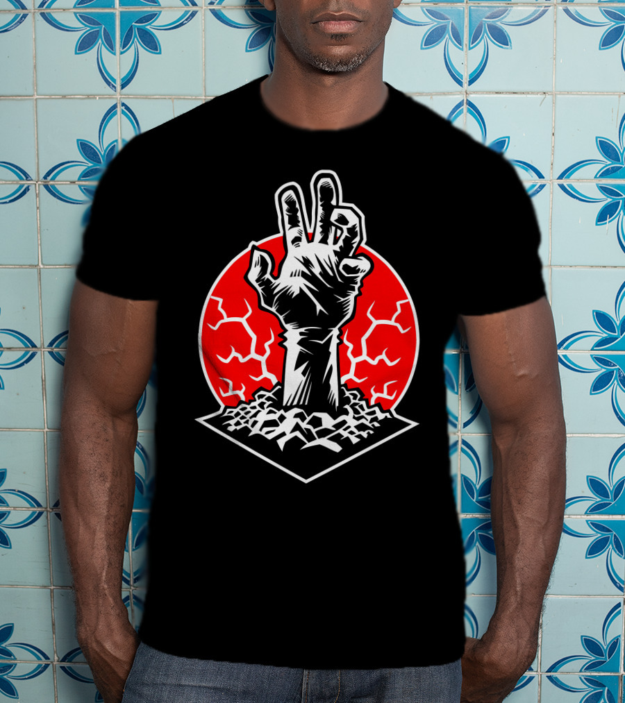 Rising Hand Of Doom Cracking Ground In Red Circle T-Shirt