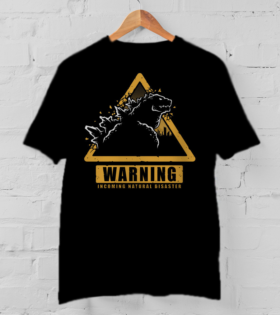 Warning Incoming Natural Disaster Triangle Monster Outline T-Shirt
