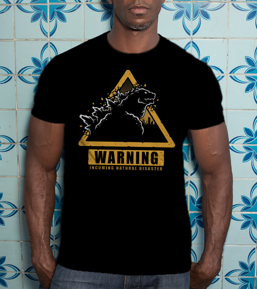 Warning Incoming Natural Disaster Triangle Monster Outline T-Shirt