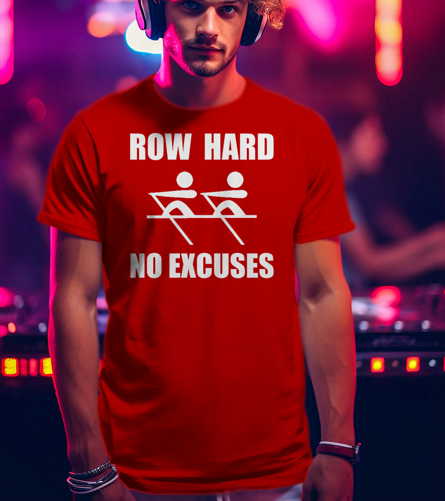 Row Hard No Excuses Rowing Motivational Message T-Shirt