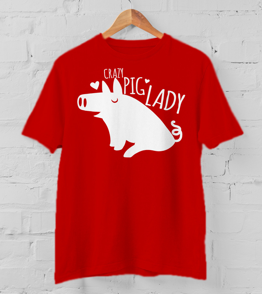 CRAZY PIG LADY Cute Hearts T-Shirt