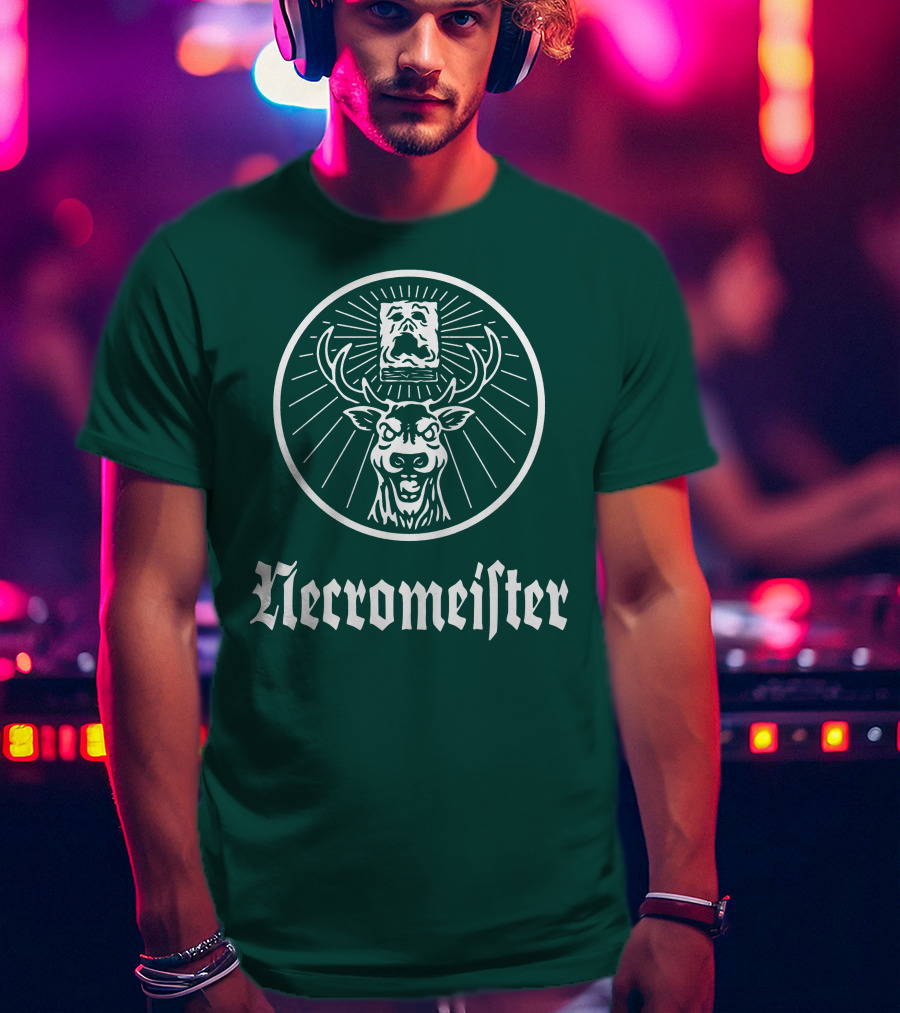 Necromeister Deer Antlers Sunburst Skull T-Shirt