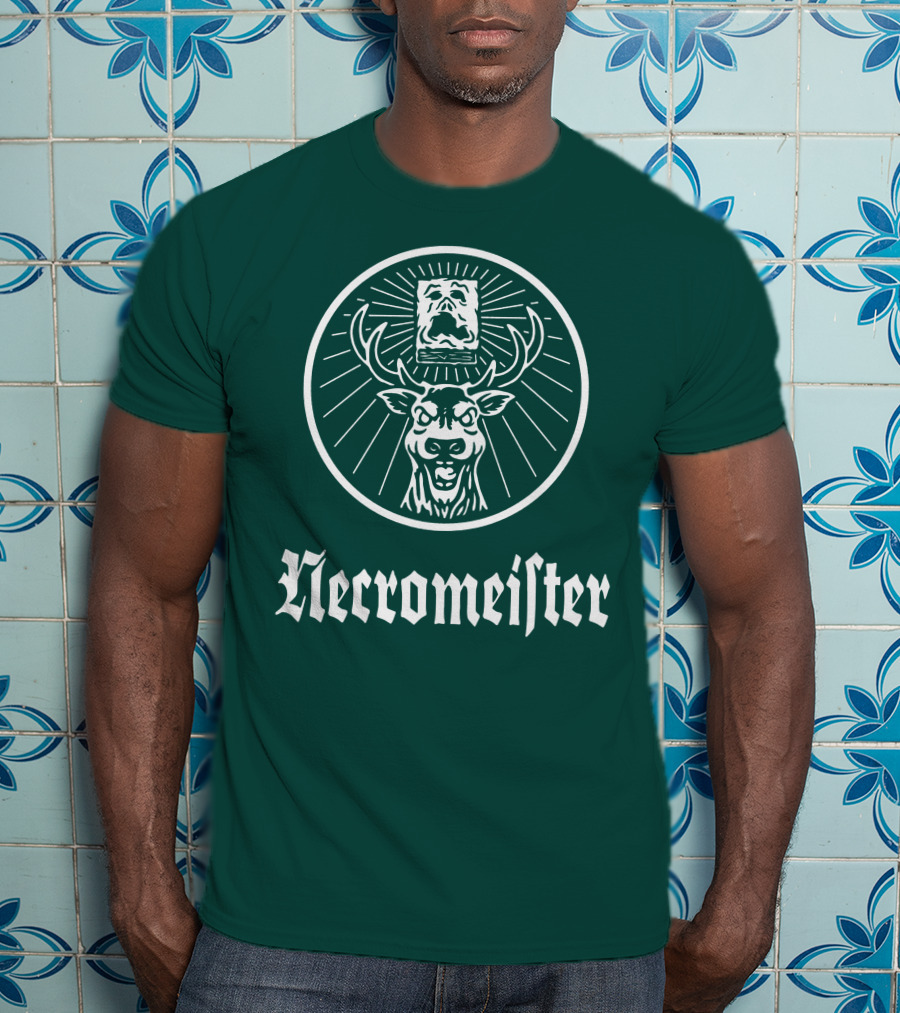 Necromeister Deer Antlers Sunburst Skull T-Shirt