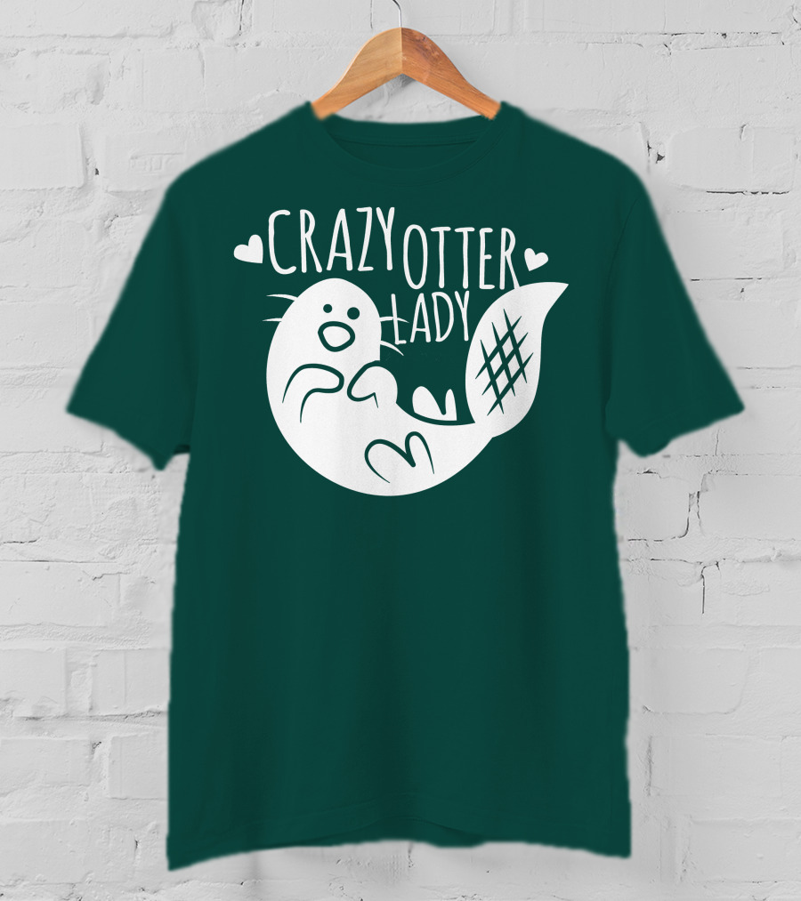 Crazy Otter Lady With Heart Accents T-Shirt
