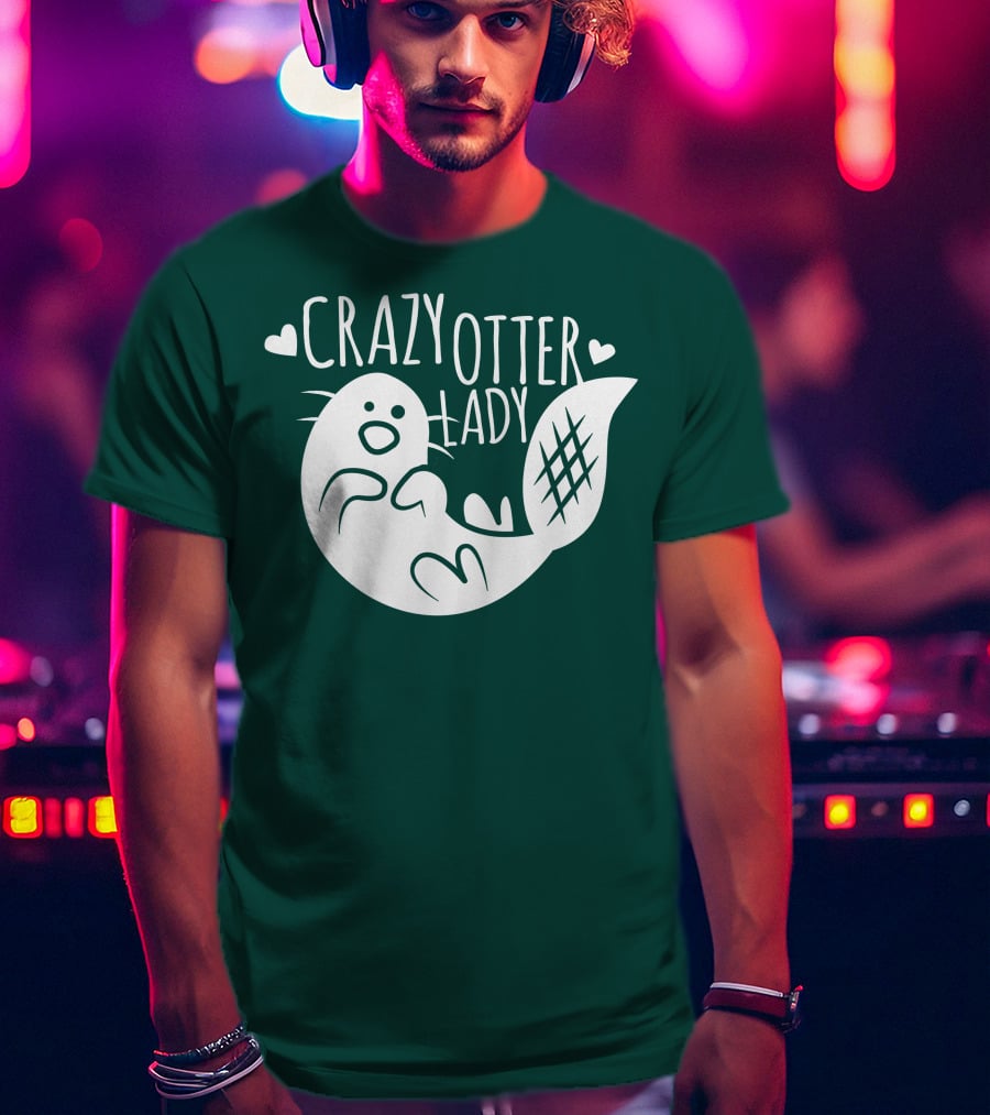 Crazy Otter Lady With Heart Accents T-Shirt