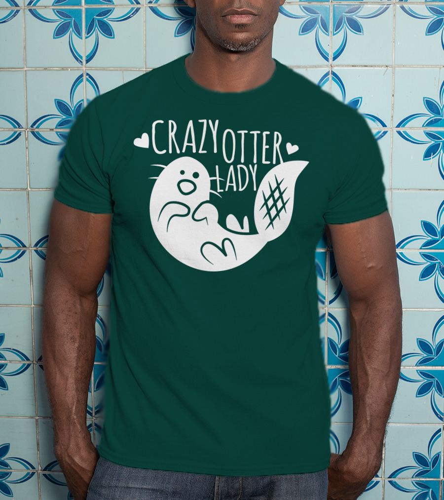 Crazy Otter Lady With Heart Accents T-Shirt