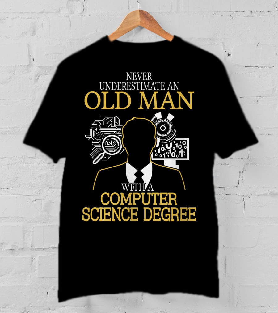 Never Underestimate An Old Man With A Computer Science Degree Circuit Binary Magnifying Glass T-Shirt