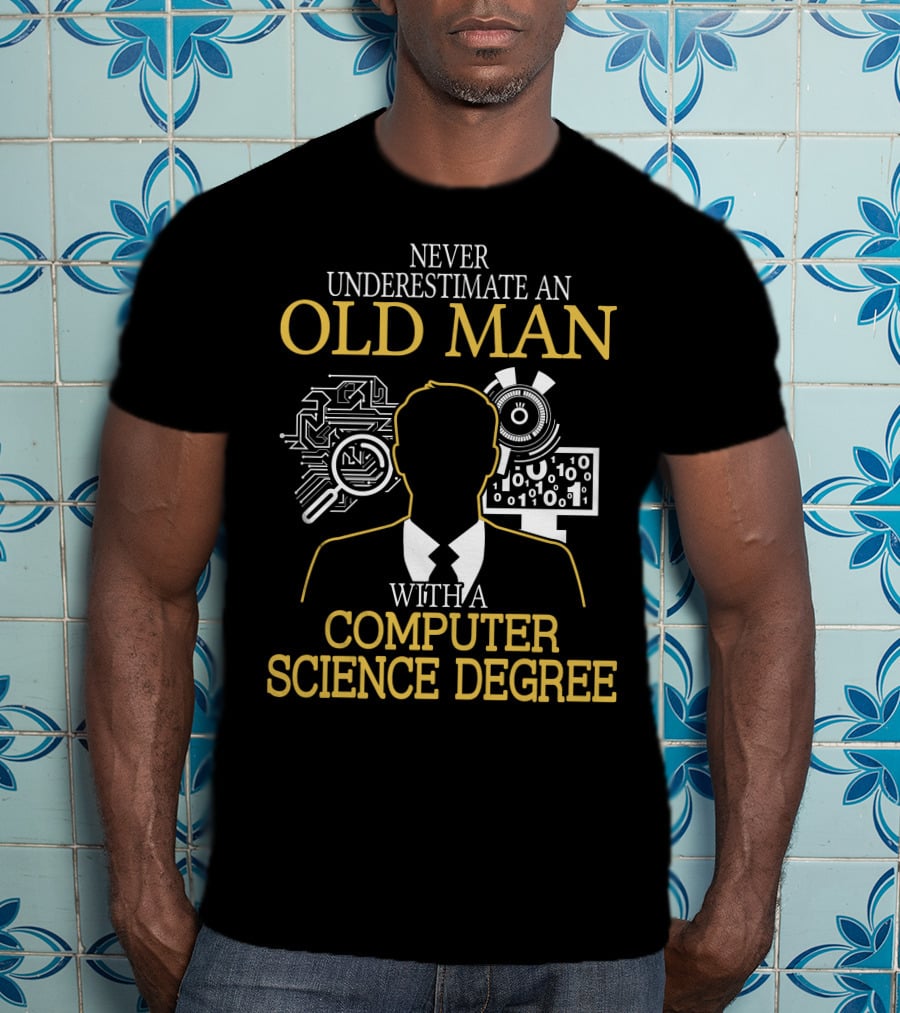 Never Underestimate An Old Man With A Computer Science Degree Circuit Binary Magnifying Glass T-Shirt