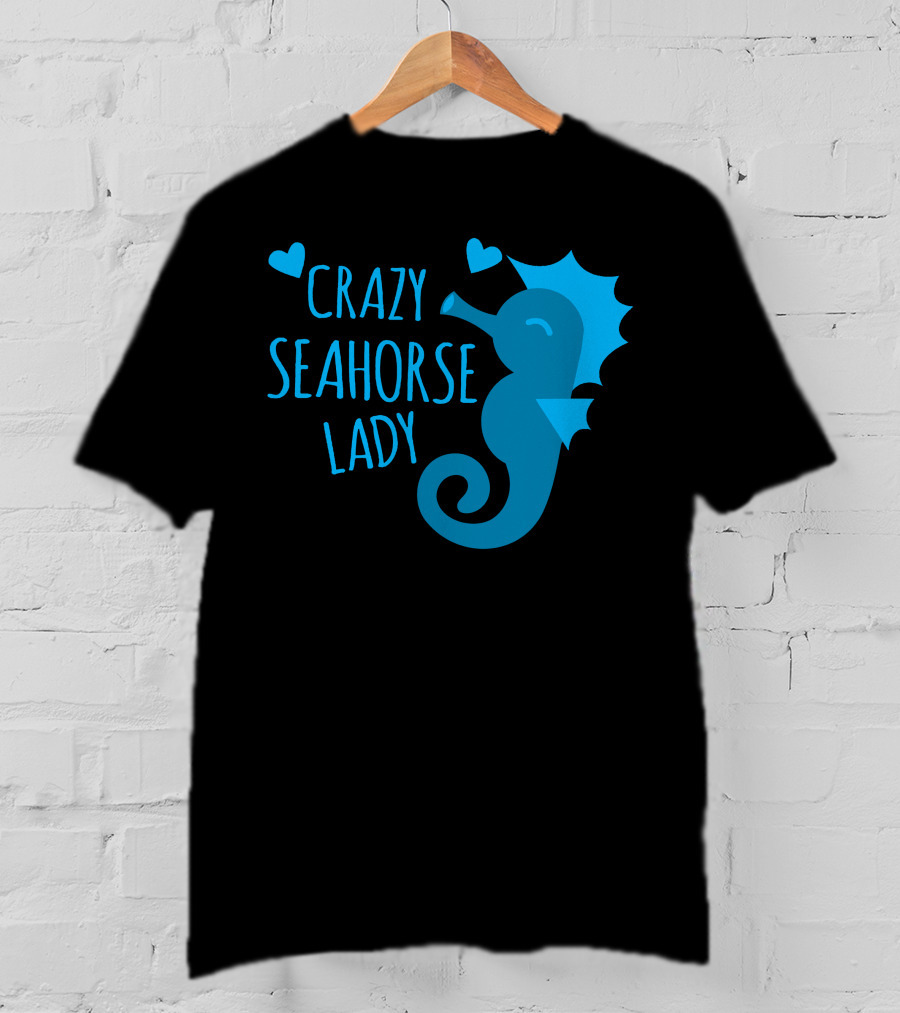 Crazy Seahorse Lady Hearts Blue Seahorse T-Shirt