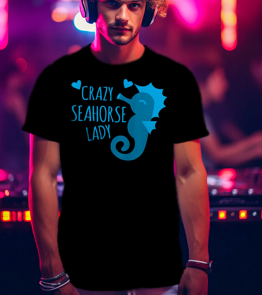 Crazy Seahorse Lady Hearts Blue Seahorse T-Shirt