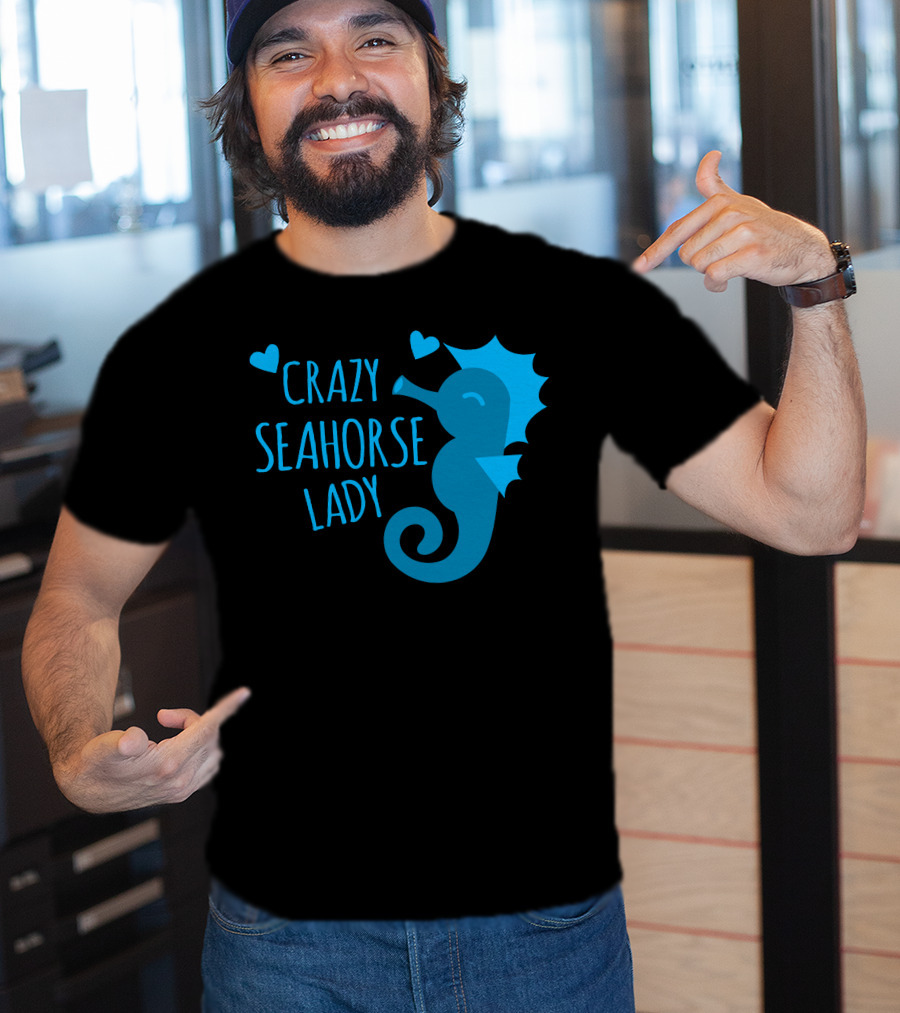 Crazy Seahorse Lady Hearts Blue Seahorse T-Shirt