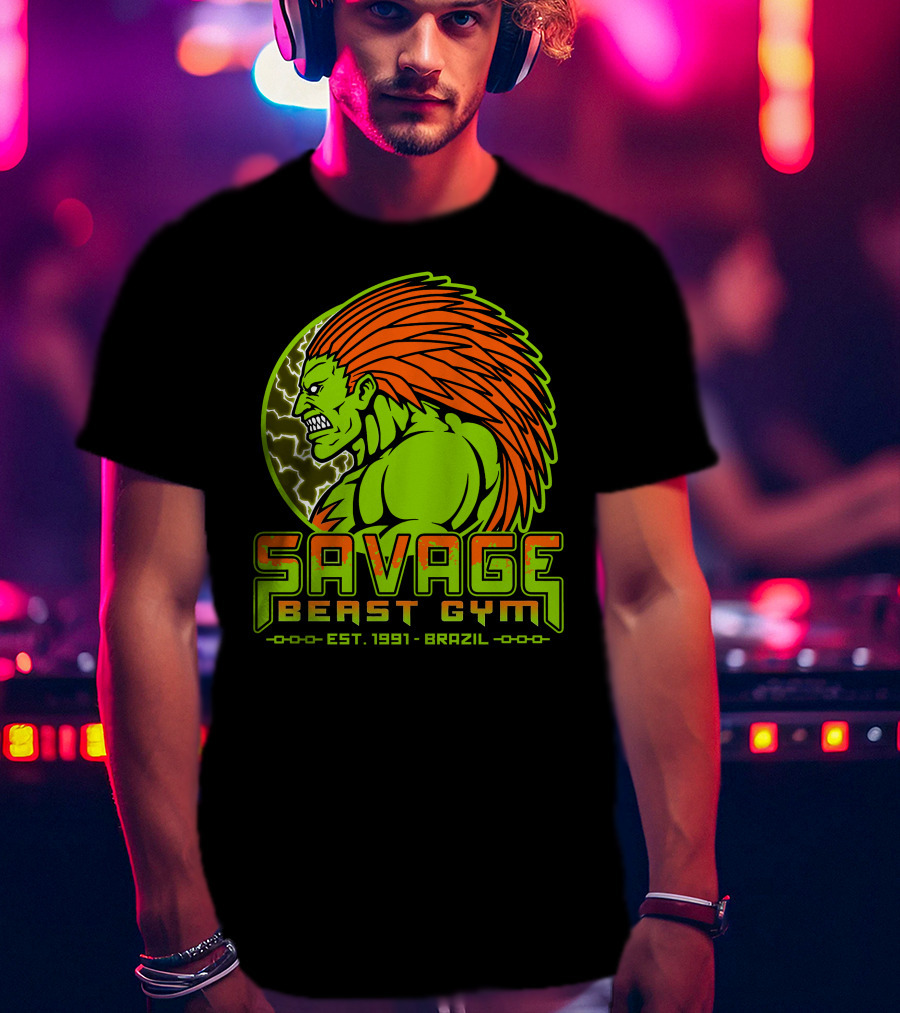 Savage Beast Gym Est. 1991 Brazil Green Monster With Orange Hair T-Shirt