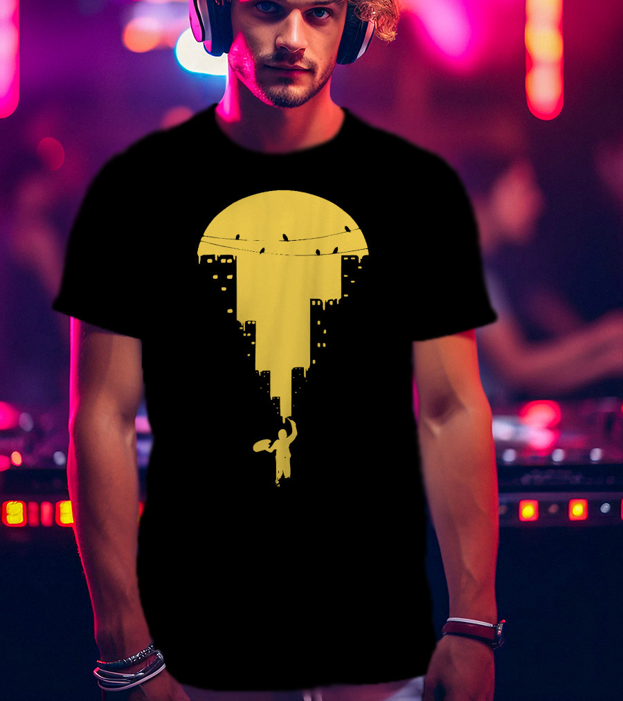 Paint It Orange Dripping Skyline With Birds T-Shirt