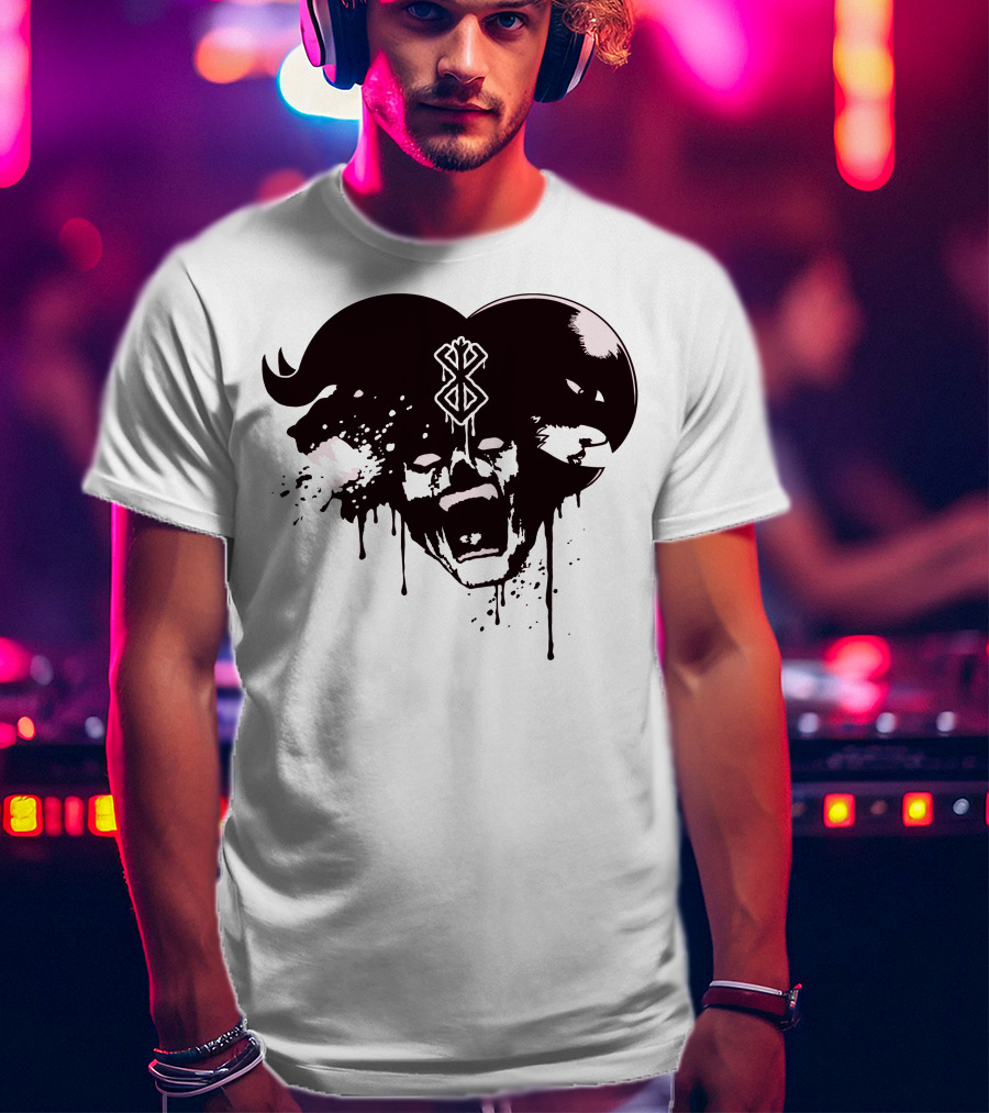 HELL DEMON Scream Symbol Dripping Horns T-Shirt