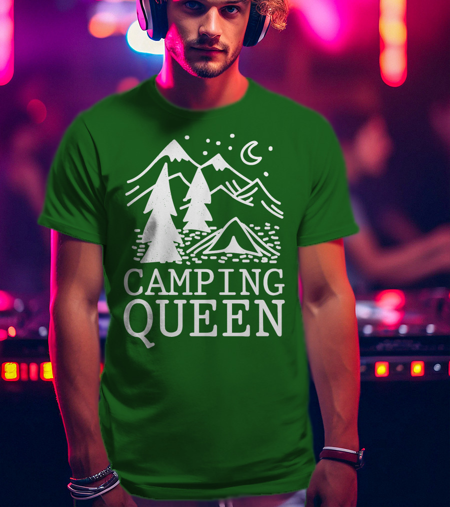 Camping Queen Mountain Tent Moon Forest Adventure T-Shirt
