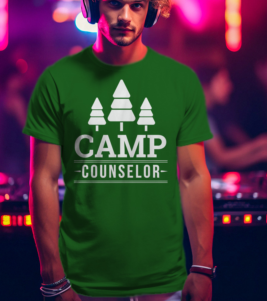 CAMP COUNSELOR Tree Icon Green Background T-Shirt