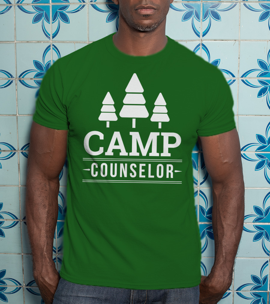 CAMP COUNSELOR Tree Icon Green Background T-Shirt