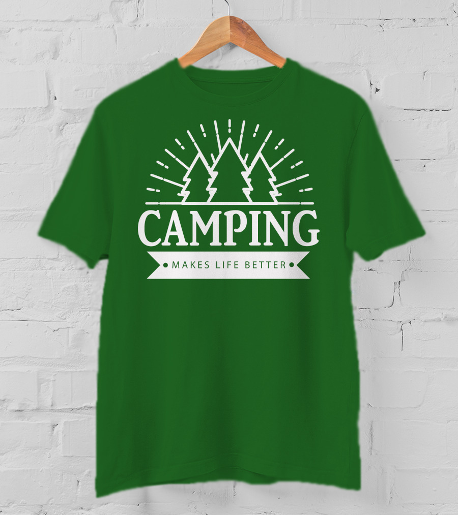 Camping Makes Life Better With Forest Trees And Radiant Sunburst T-Shirt
